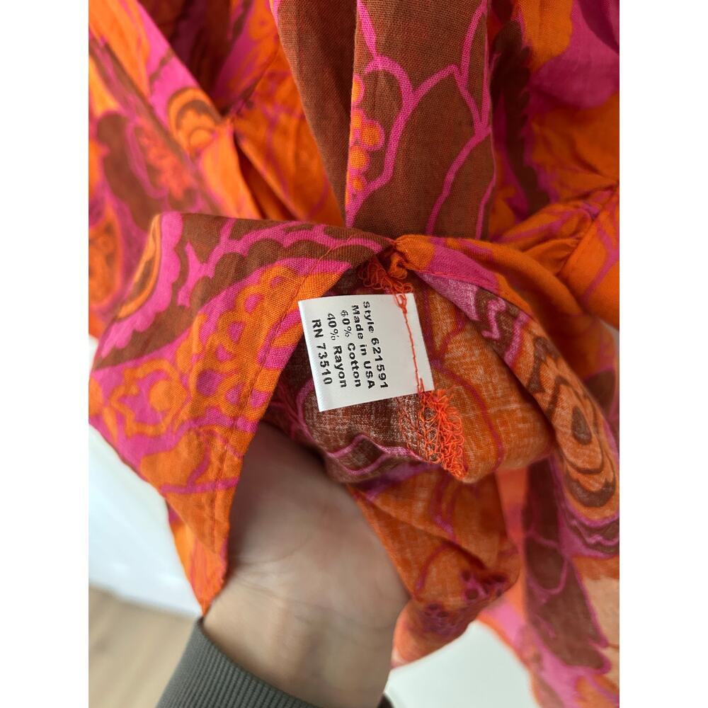 Ivy Jane Pink Orange Floral Bold Paisley V Neck Blouse Cotton Blend EUC S/M - Picture 7 of 10